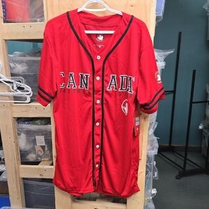Canada Weather Gear Size L Red and Black Button Up Baseball Jersey